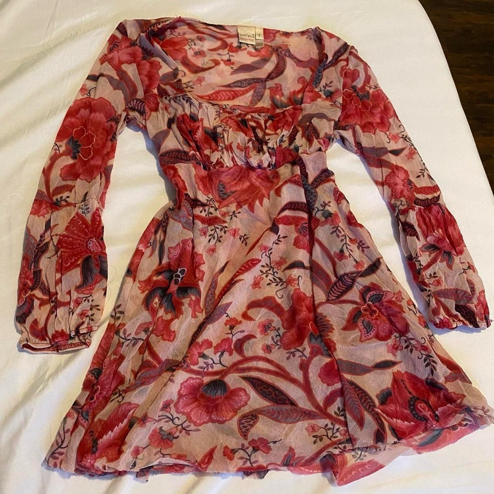 Y2K pink sheer floral top